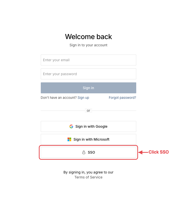 Cogram sign-in page with the SSO button below the Google and Microsoft options highlighted