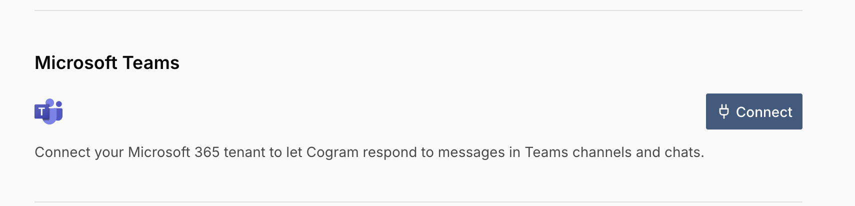 Microsoft Teams integration card in Cogram Organization Settings with a Connect button
